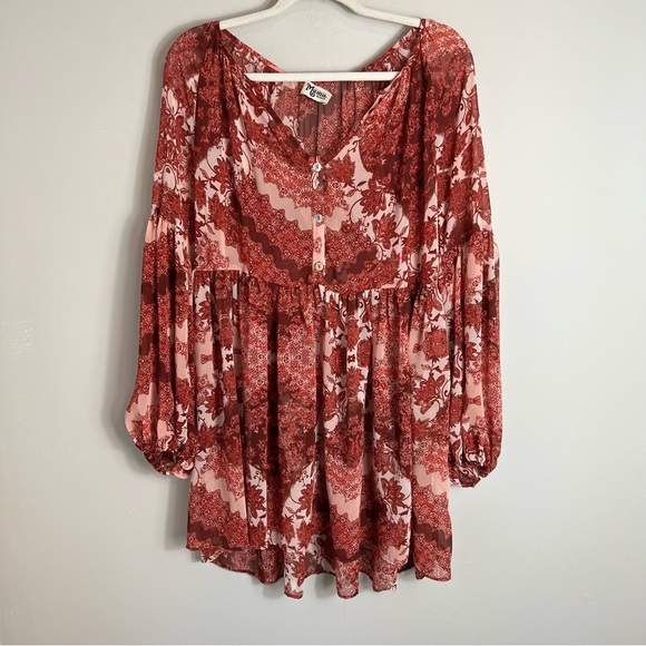 Show Me Your Mumu Peasant Style Semi-Sheer Dress-Balloon Sleeves-Medium - Picture 2 of 10